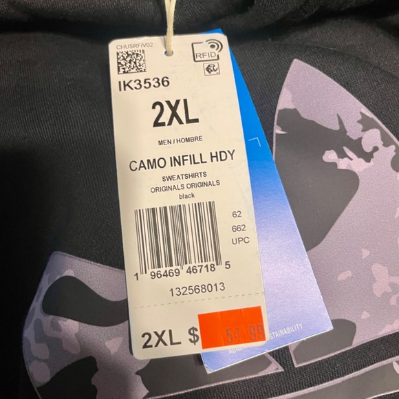 Men’s Adidas Camo 2XL Hoodie Sweatshirt  IK3536 Black Infill NEW - Picture 3 of 3